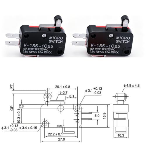 Twidec/6Pcs Micro Limit Switch Short Hinge Roller Lever Arm Switch for Arduino V-155-1C25 - style: V-155-1C25