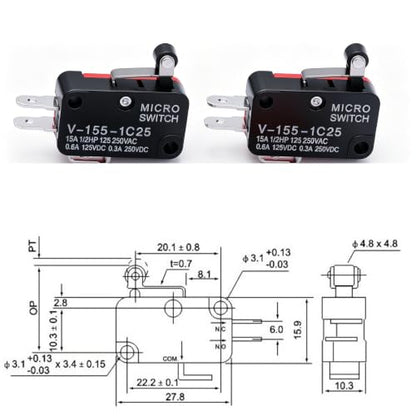 Twidec/6Pcs Micro Limit Switch Short Hinge Roller Lever Arm Switch for Arduino V-155-1C25 - style: V-155-1C25