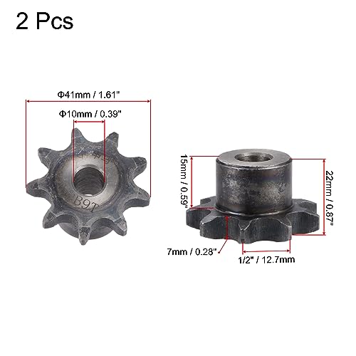 uxcell Chain Roller Sprocket, 10mm Bore 1/2" Pitch 9 Tooth Single Strand Type B Chain Sprocket, A3 Carbon Steel Roller Chain Sprocket for ISO 08B Chain, 2Pcs - size: 41mmx10mm