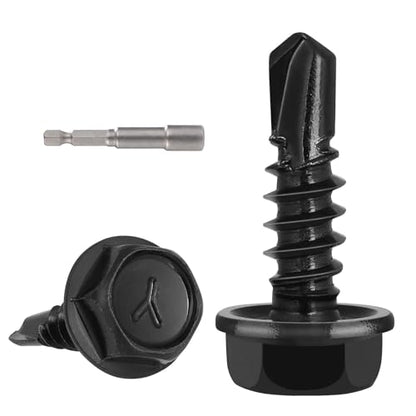 VGBUY 220Pcs #8 x 1/2" Self Drilling Screws for Metal,410 Stainless Steel Black Zinc Plated,Self Tapping Sheet Metal Screws,Hex Washer Head - color: Black Hex Washer Head, size: #8 x 1/2 inch