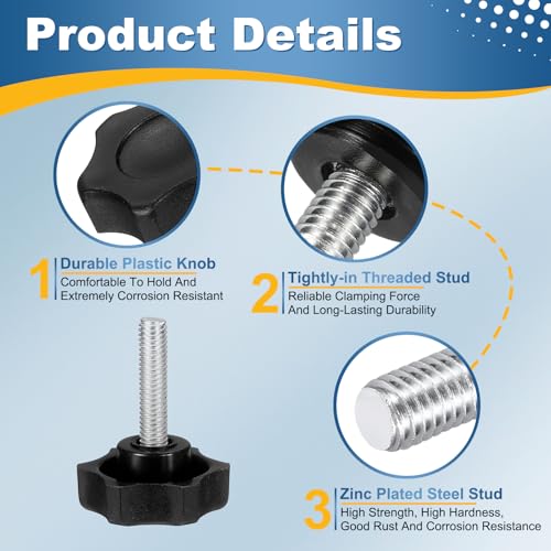 HARFINGTON 6Pcs Star Knob Handle M6 x 25mm Male Thread Metric Carbon Steel - size: M6 x 25mm