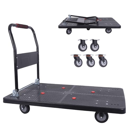 1320lbs Foldable Platform Truck Dolly with Swivel Wheels, Heavy Duty Moving Platform Hand Truck, Moving Flatbed Cart Push Cart Platform Dolly Cart for Groceries, Warehouse(43.31" x 25.51" Black) - color: Black