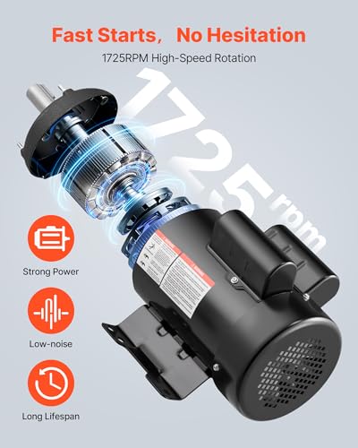VEVOR 3 HP Electric Motor, 1750RPM Air Compressor Motor, CW/CCW Rotation, 1.125 inch Shaft Diameter, 2.75inch Shaft Length, 12N.m Torque, Single-Phase, TEFC Cooling, 230V, 184T Frame - size: 3P-2.75in Shaft Length