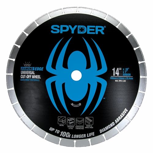 Spyder 14-inch Diamond Bite Cut-Off Wheel for Steel, Cast Iron, Rebar, Stone, Concrete Block, Ceramic Tile, and More, 1-inch Arbor, Shatter-Resistant - size: 14-Inch, style: Diamond Edge