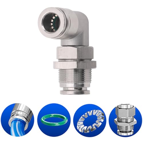 2Pcs Bulkhead Elbow 3/8" Tube OD x 3/8" NPT Push to Connect Fittings - size: 3/8" x 3/8"