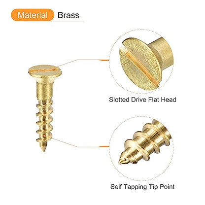uxcell Brass Wood Screws, 30Pcs M2.5 x 12mm Slotted Drive Flat Head Self Tapping Screw Countersunk for Woodworking Furniture - size: M2.5 x 12mm