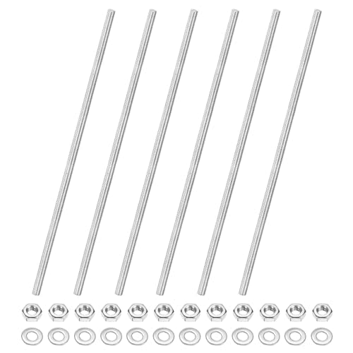 M METERXITY 6-Pack Fully Threaded Rod, M4x150mm 304 Stainless Steel Right Hand Thread Bar Studs with Hex Nuts and Washers for Furniture Anchor Bolts/Clamps/U-Bolts/Beaded Garden Stake Rods - size: M4x150mm
