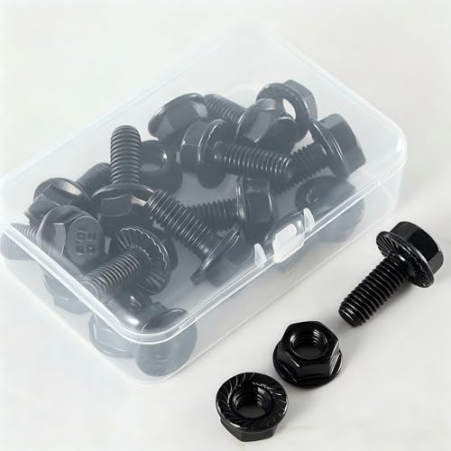 M8-1.25x30mm Flange Bolt and Nut Kit 10set- Grade 10.9 Alloy Steel, Black Zinc, Full Thread, Serrated Self-Locking, Vibration Resistant for Automotive, Machinery & Heavy Duty - size: M8x30mm(10 Sets）