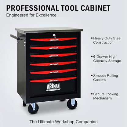 Rolling Tool Chest,Stainless Steel Worktop,Black,6‑Drawer - color: Black, size: 6-Drawers