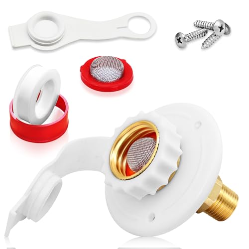 Boltigen RV Water Inlet Replacement Check Valve, Brass City Fresh Water Fill Inlet Flange, 3/4'' NH Female to 1/2'' NPT Male Hose Connector with Backflow Preventer for RV Camper - color: White Small Flange