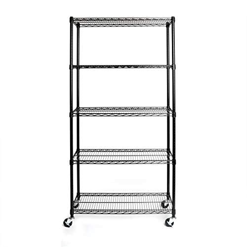 UltraDurable 5-Tier NSF Steel Wire Shelving, 36"W x 18"D x 75"H, Black - color: Black, size: 5-Tier Shelving, 36" W x 18" D