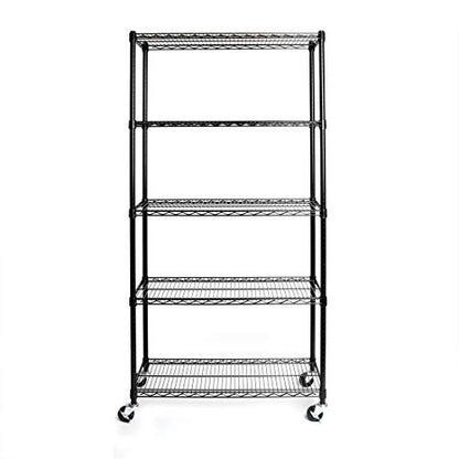 UltraDurable 5-Tier NSF Steel Wire Shelving, 36"W x 18"D x 75"H, Black - color: Black, size: 5-Tier Shelving, 36" W x 18" D