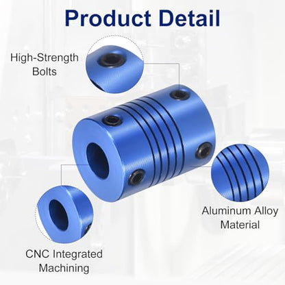 Flexible Shaft Coupling(8mm|8mm): 4 Pcs Blue Aluminum Alloy - color: Blue, size: 8mm x 8mm (19mm OD, 25mm L)