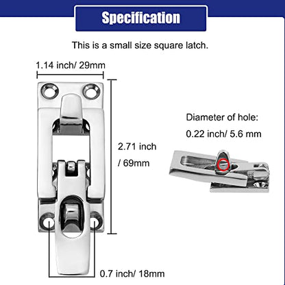 Marine Anti-Rattle Square Latches for Boat Door Hatch, Hold Down Clamp Latches, Lockable, Sturdy Construction, 316 Stainless Steel, with Screws