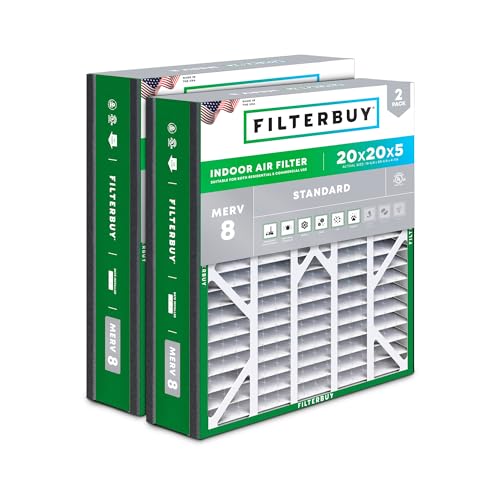 Filterbuy 20x20x5 Air Filter MERV 8 Dust & Allergy Defense (2-Pack) - size: 20x20x5 (Actual: 19.63 x 20.63 x 4.88)