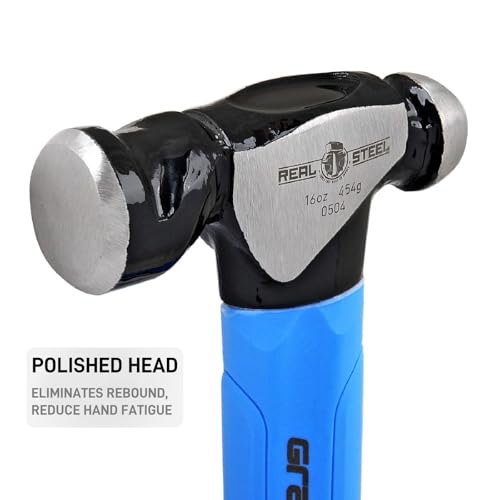 Real Steel Ball Peen Hammer 16oz, Jacketed Graphite Metalworking Tool Forged Steel Head Ball Pein Hammer 0504 - size: 16 ounce