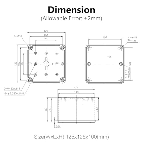 LeMotech Junction Box IP67 Waterproof Dustproof ABS Plastic Project Box for Electrical Outdoor Enclosure Gray 4.9 x 4.9 x 3.9 inch (125 x 125 x 100 mm) - size: 4.9" x 4.9" x 3.9" (1pc)