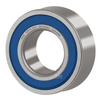 XIKE 10 Pcs MR93-2RS Bearings 3x9x4mm, Double Rubber Seals. - size: MR93-2RS 3x9x4mm