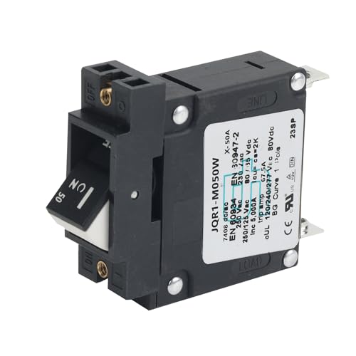 GLOSO Single Pole Miniature Circuit Breaker Manual Reset Switch Yachts Campers Caravans Control Panel M4 Screw Black Rocker 50A J1P - color: Black Rocker J1P, size: 50A