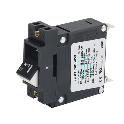 GLOSO Single Pole Miniature Circuit Breaker Manual Reset Switch Yachts Campers Caravans Control Panel M4 Screw Black Rocker 50A J1P - color: Black Rocker J1P, size: 50A