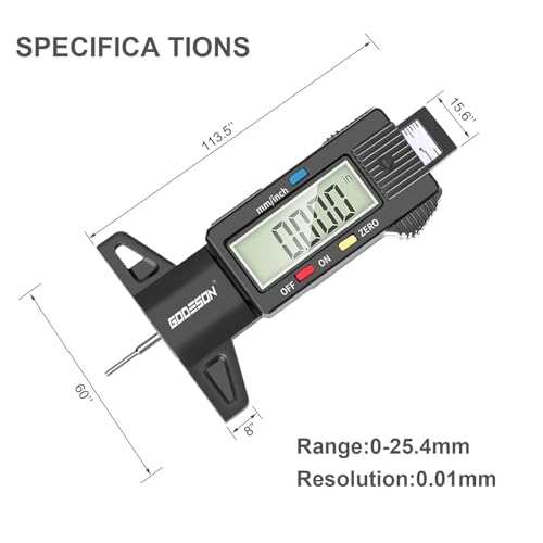 GODESON Digital Tyre Tread Depth Gauge UK,0-25.4 Mm Inch Tyre Guage Digital with Large LCD Display and Tire Tread Depth Measuring Tool for Cars,Trucks,Moto