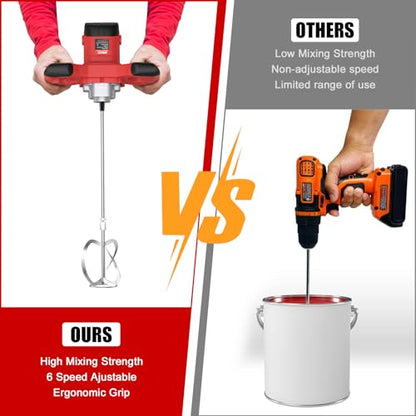 IMAYCC Cement Mixer, 2100W Electric Concrete Mixer with 6 Speed, 110V Handheld Mud Mixer for Motar,Paint, Grout, Plaster, Thinset,Fodder Stirring Tool - color: Red