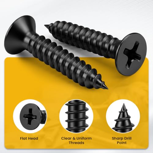 #8 x 1 Flat Head Wood Screw, Sheet Metal Screws, Stainless Steel 18-8 (304), Black Finish, 100 PCS - color: Black, size: #8 x 1"