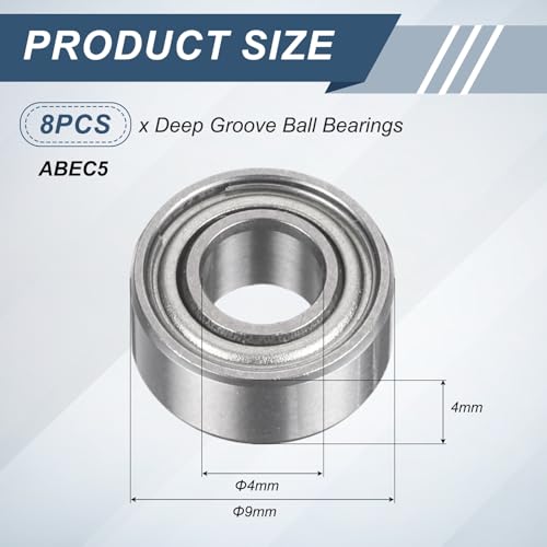 uxcell 8Pcs 684ZZ 4mmx9mmx4mm Deep Groove Ball Bearings ABEC5 - size: 684ZZ 4mmx9mmx4mm
