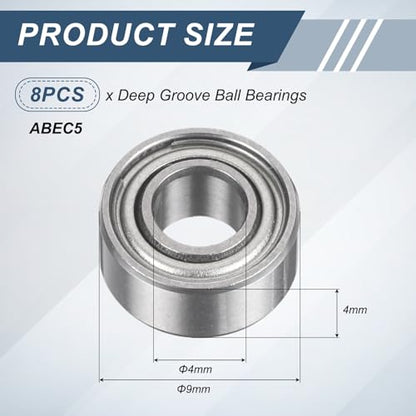 uxcell 8Pcs 684ZZ 4mmx9mmx4mm Deep Groove Ball Bearings ABEC5 - size: 684ZZ 4mmx9mmx4mm