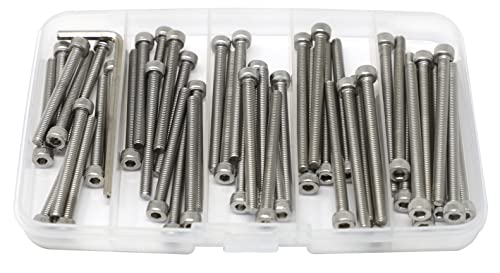 iexcell 50 Pcs M4 x 40/45/50/55/60mm Thread Pitch 0.7 mm Stainless Steel 304 Hex Socket Head Cap Screws Bolts Assortment Kit - size: M4 x 40/45/50/55/60mm