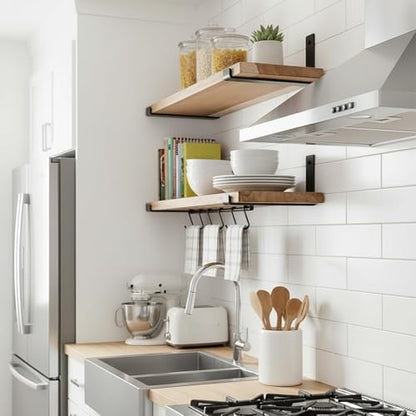 LEOPO 12 inch Shelf Brackets 8-Pack, 1/5" Thick Floating Shelf Bracket - color: black-8 pack, size: 11.25"
