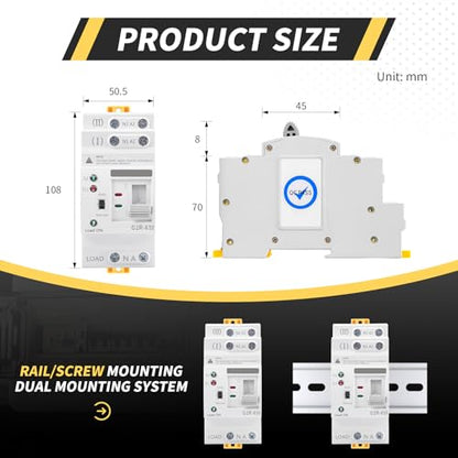 Mini ATS AC Automatic/Manual Transfer Switch 2P 63A 110V, ATS Manual Transfer for Uninterruptible Power Supply Home, Dual Auto Power Electrical Selector Switch DIN Rail Mount（G2R 2P 63A AC110V） - style: ATS G2R 2P 63A 110V