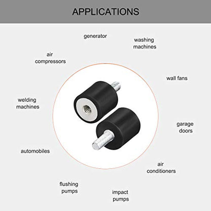 uxcell M4 Thread Male Female Rubber Mounts,Vibration Isolators,Shock Absorber 13mm x 13mm Black 8pcs - size: M4x13mmx13mm