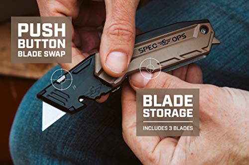 Spec Ops Tools Utility Knife for Cutting Drywall, Roofing & Jobsite Materials, Includes 3 Blades in Handle Storage, Fixed Blade, Folding - color: Fixed Blade, Folding