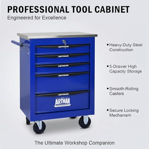Rolling Tool Chest,Stainless Steel Worktop,Blue,5‑Drawer - color: Blue, size: 5-Drawers