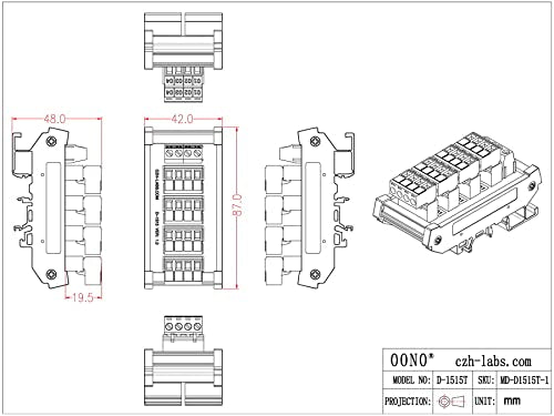 Slim DIN Rail Mount 10A/300V Pluggable Screw Terminal Block Distribution Module (5x4 Position) - style: 5x4 Position