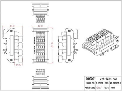Slim DIN Rail Mount 10A/300V Pluggable Screw Terminal Block Distribution Module (5x4 Position) - style: 5x4 Position