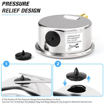 MEANLIN MEASURE 0~60Psi Stainless Steel 1/8" NPT 1.5" FACE DIAL, Glycerin Filled Pressure Gauge, Liquid Filled, Water Oil Air, Lower Mount, with 1/4" NPT and 3/8" NPT Hex Bushing - size: 0-60Psi