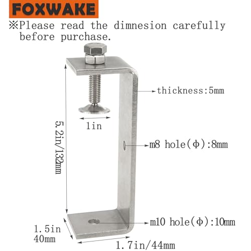 Stainless Steel C Clamps Small 5 Inch for Mounting, Heavy Duty U Clamps for Metal Working, Desk Clamp with Stable Wide Jaw Opening & Protective Pads/I-Beam Design (2pcs) - color: 5 3/16 In-2pcs-132mm