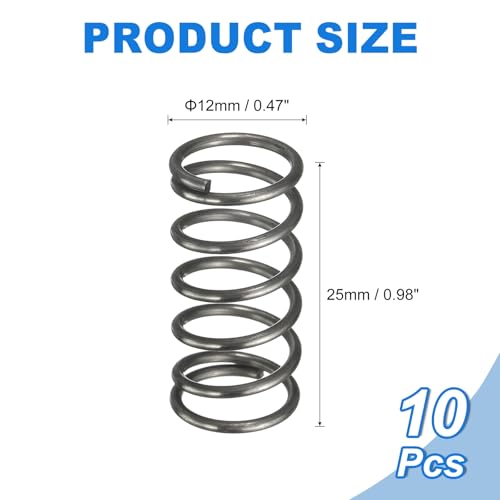 Generic 10Pcs Compression Spring, 12mm OD, 1.2mm Wire Size, 25mm Free Length, Spring Steel Construction Extended Mechanical Compression Springs for Shop and Home Repairs, Silver Tone