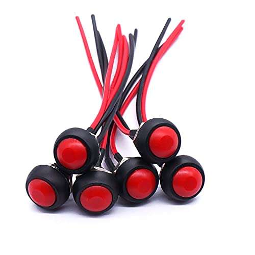 Twidec/6Pcs 12mm Momentary Push Button Switch 1/2" Mounting Hole On Off Mini Round Waterproof Red with Pre-soldered Wires PBS-33B-R-X - color: Red-12mm, size: Momentary