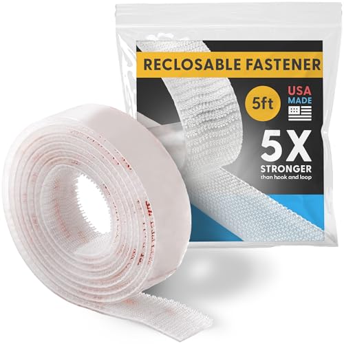 Industrial Strength 1" x 5ft Clear Scotch Self Mating Reclosable Fasteners, Stick-On Adhesive, No Tools Needed, Home Decor, Classroom, Office, Cars, Indoor-Outdoor Waterproof Compatible with SJ3560 - size: 5 FT, style: Clear