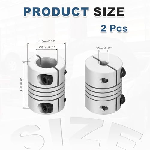 MECCANIXITY 2 Pcs 3 to 8mm Flexible Shaft Coupling 20mm L 15mm Dia - size: 3 to 8mm