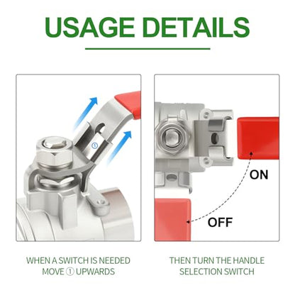TAISHER 1PCS 1" FNPT Heavy Duty 2PC Ball Valve 304 Stainless Steel with Red Handles W0G2000 - size: 1" FNPT