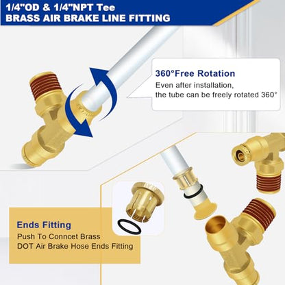 3 PCS Brass Push to Connect Fittings 1/4" Tube OD × 1/4" NPT Tee - color: 3PCS 1/4"OD * 1/4"NPT*1/4"OD Tee