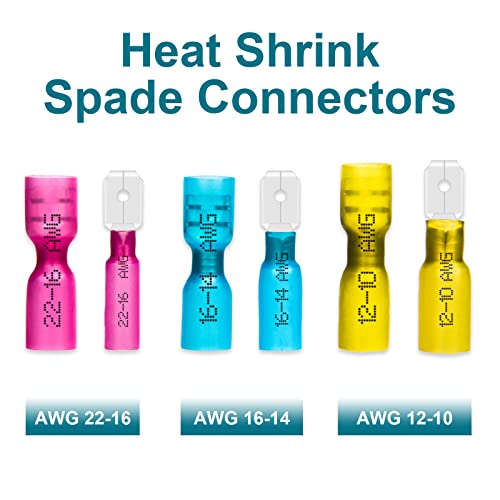 100 PCS Spade Connectors, Heat Shrink Spade Terminal 16-14 AWG - size: 16-14AWG, style: Spade Male