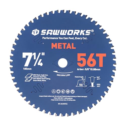 SawWorks 7-1/4 Inch 56T TCG Circular Saw Blade for Metal Cutting - size: 7-1/4" 56T Metal