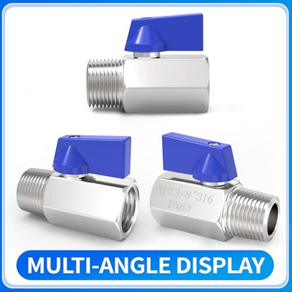 ChillWaves 316 Stainless Steel Mini Ball Valve, Shut Off Switch Ball Valve 3/8" NPT Male x 3/8" NPT Female Thread Pipe Fitting(2-PACK) - size: 3/8" NPT