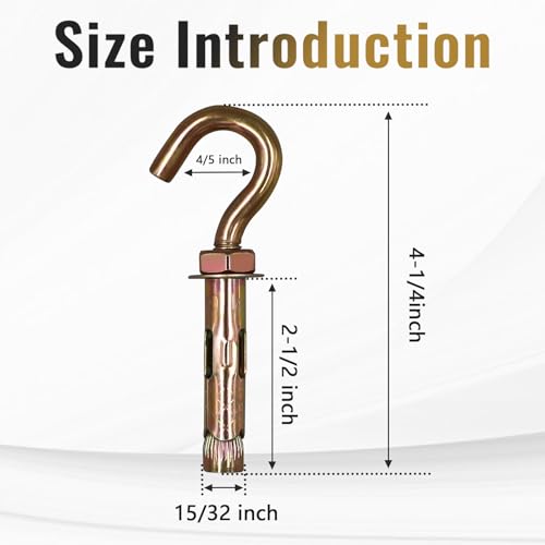 Concrete Wall Hooks, 15/32" x 4-1/4" Open Hook Expansion Anchors - size: 15/32" x 4-1/4"