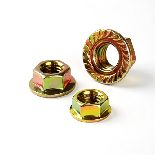 M6-1.0mm Anti-Loosening Serrated Hex Flange Lock Nuts (Yellow Zinc Plated, Full Thread) - 50 Pcs - size: M6-1(50PCS)